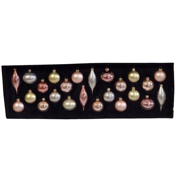 Jo-Ann Holiday 24 Piece Set Rose Gold Glass Bulbs Christmas Ornaments Sparkly - Picture 1 of 6